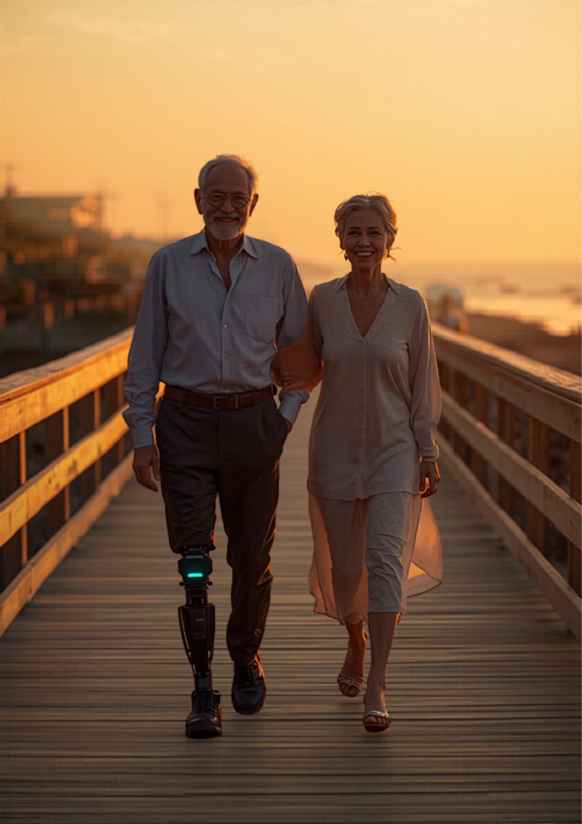 Couple walking at sunset